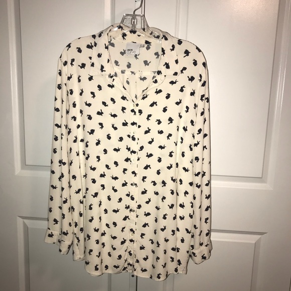 ASOS Curve Rabbit Print Blouse Black Bunny Shirt - Picture 5 of 8